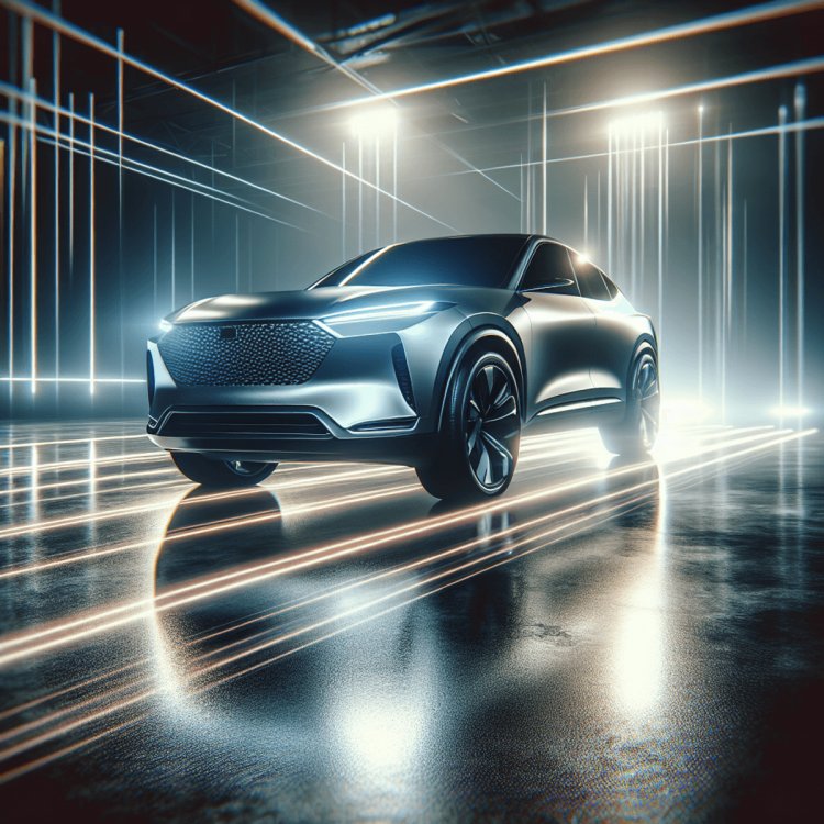 A modern, sleek SUV coupe with smooth curves and a compact structure, showcased in a dynamic setting with dramatic lighting highlighting its cutting-edge design, exuding excitement and progressive innovation in automotive aesthetics.