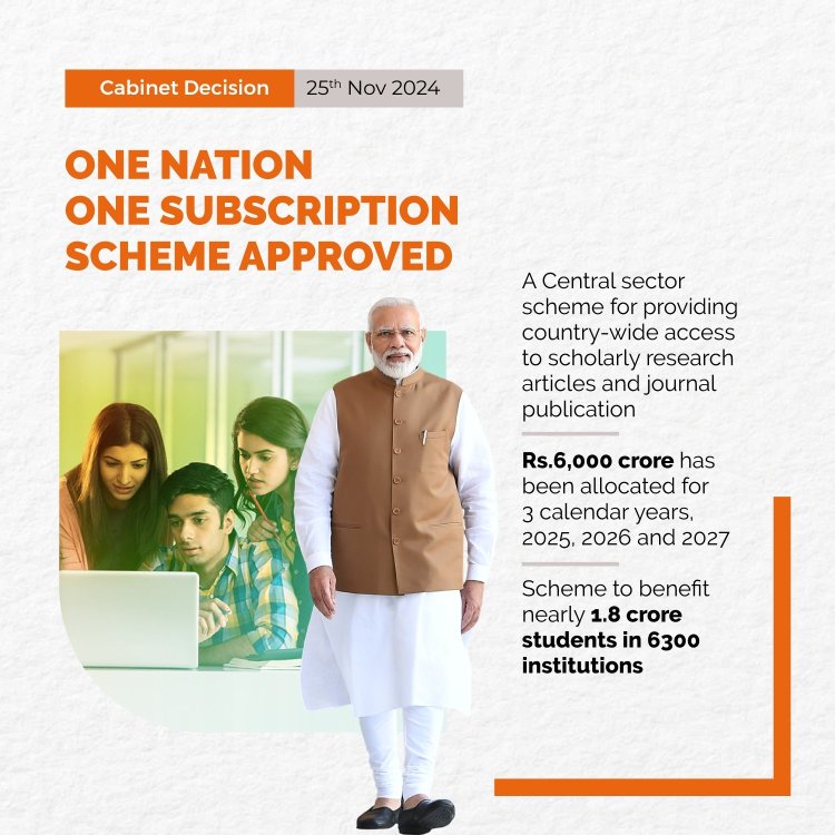 Government approves 'One Nation One Subscription', a new Central Sector Scheme for providing country-wide access to scholarly research articles and journal publication, through a simple, user friendly, and fully digital process.